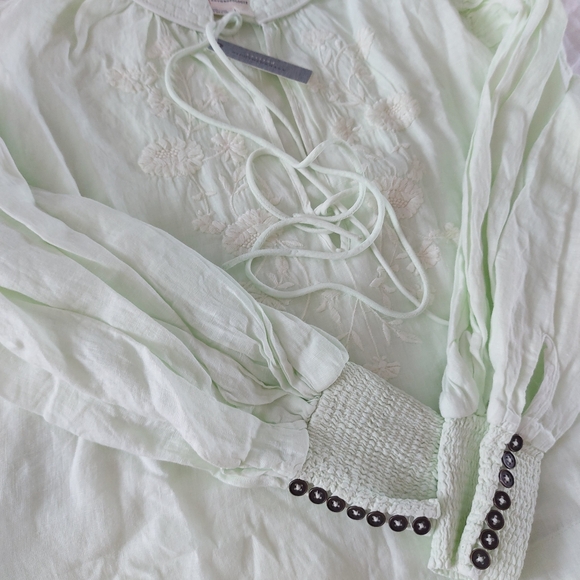 💫Host Pick! NEW!! Anthropologie Linen Long Sleeve Blouse, Mint XS Petite - Picture 5 of 8